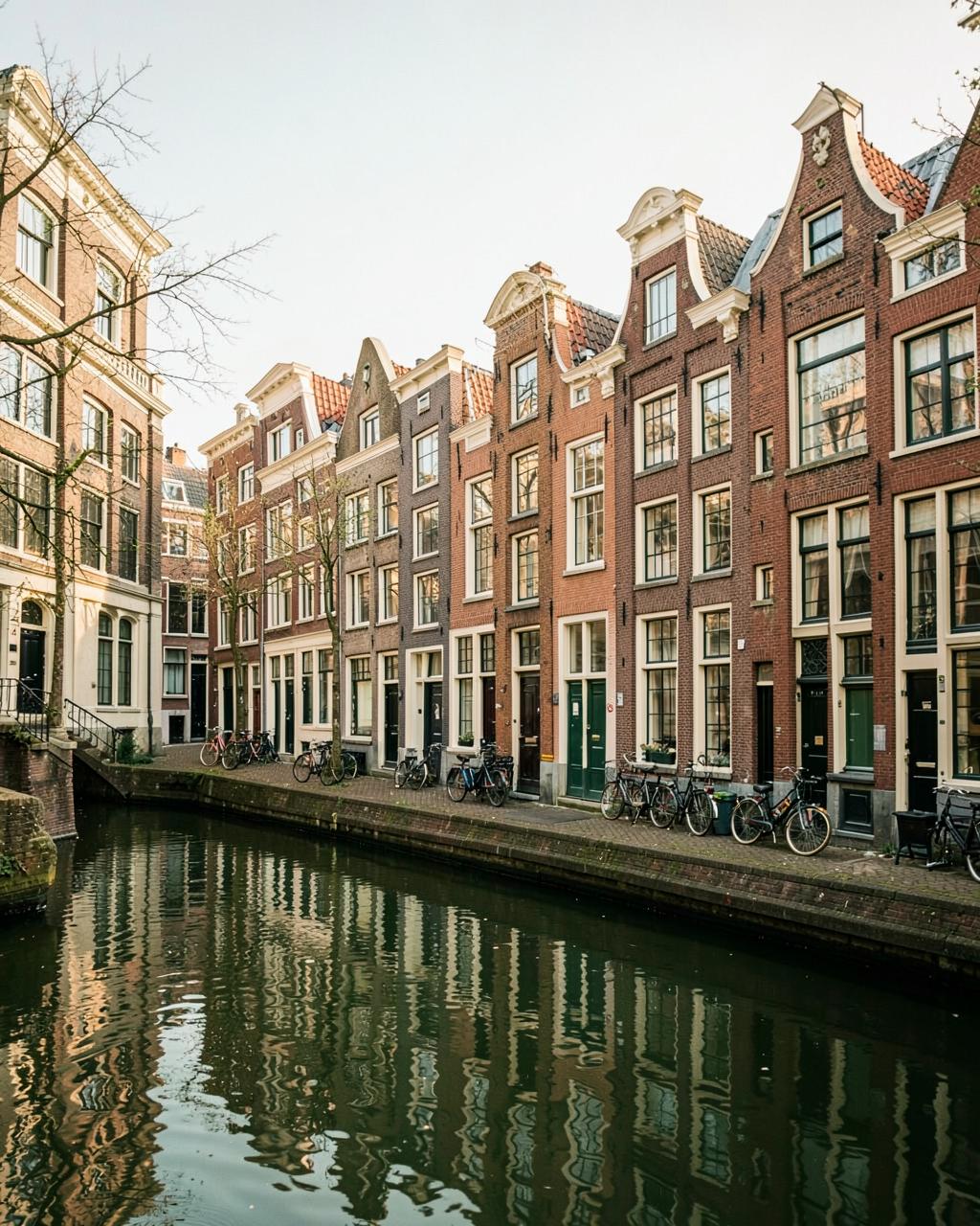 Historic canal houses beside an Amsterdam canal