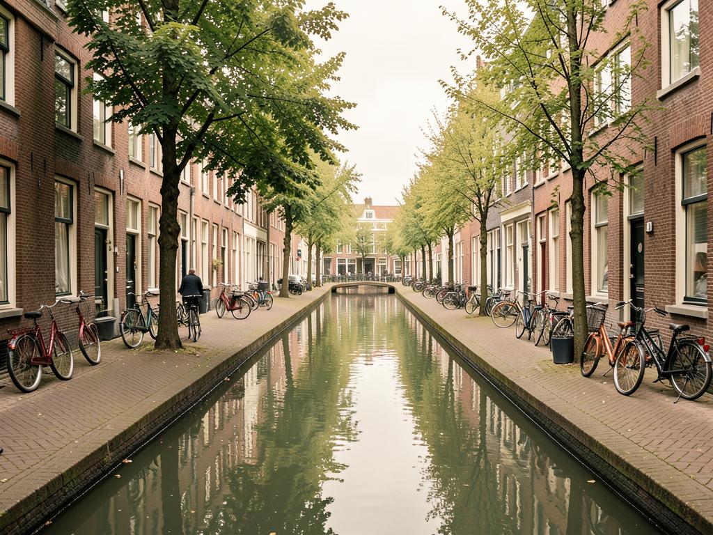 Bicycles and brick homes along a quiet Dutch canal